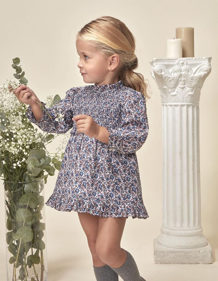 Vestido manga larga estampado blanco