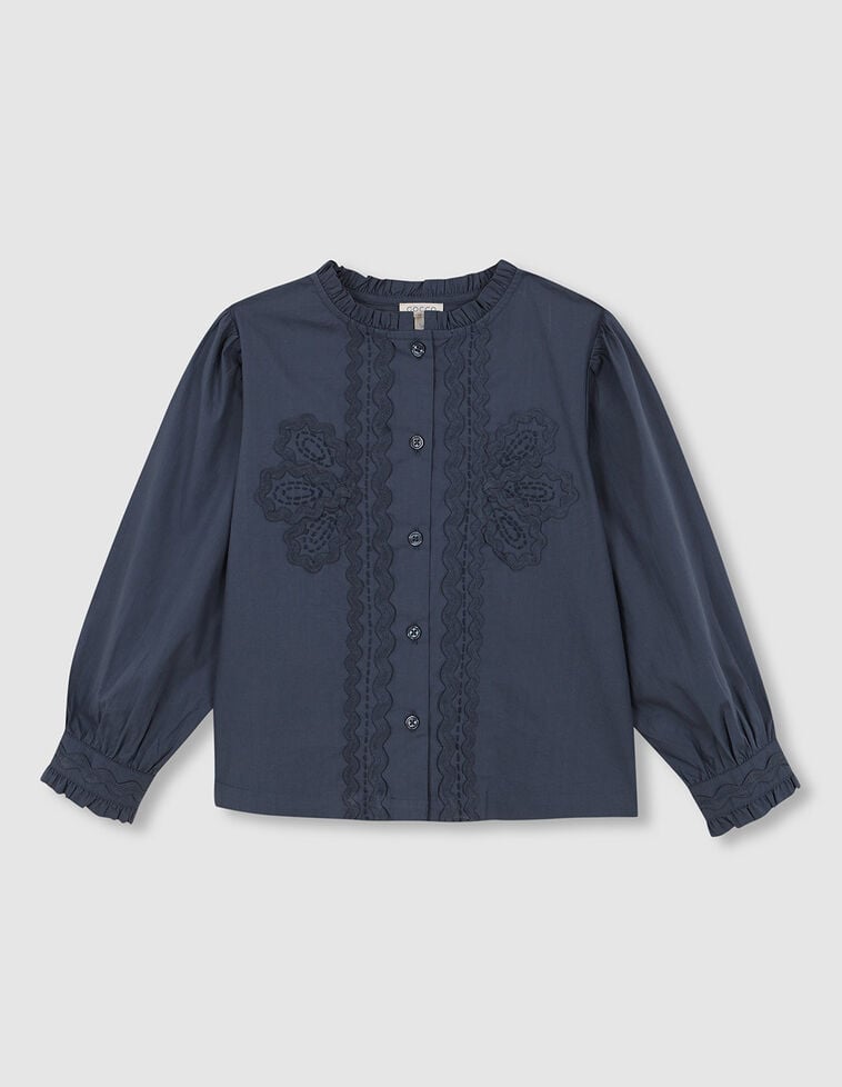 Blusa con manga abullonada y bordados verde