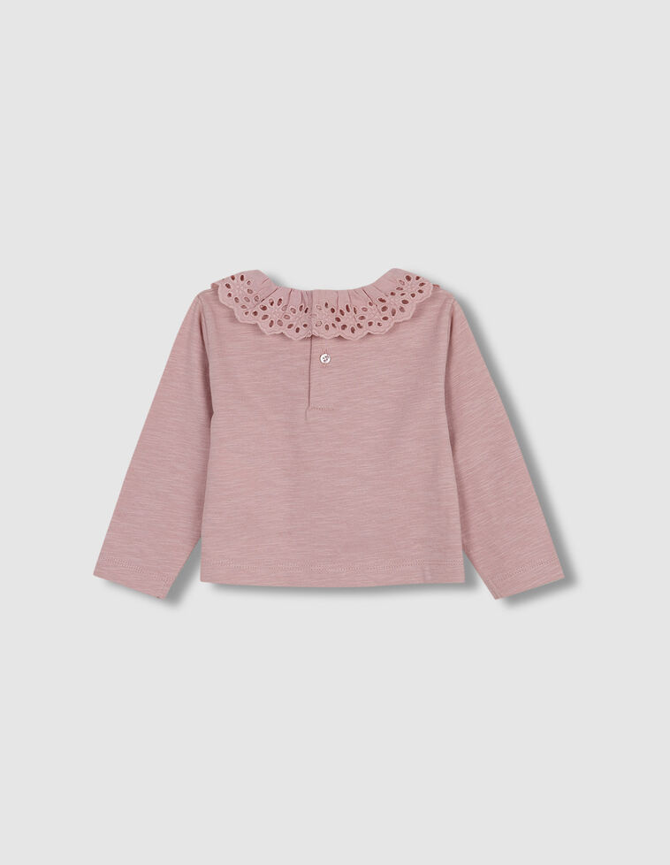 Camiseta Con Cuello De Popelín Con Bordados  Rosa Claro