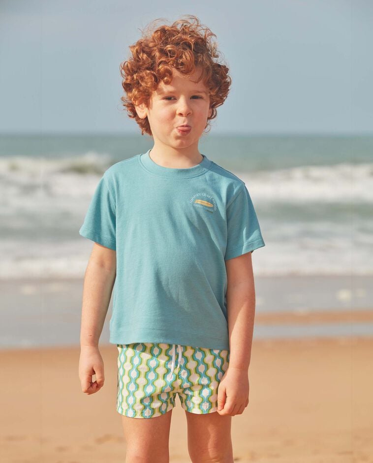 Ba&ntilde;ador estampado geom&eacute;trico azul verdoso