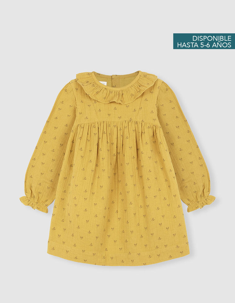 Vestido hojitas gasa mostaza