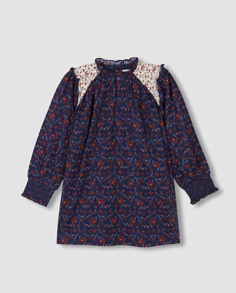 Vestido con contraste azul ni&ntilde;a