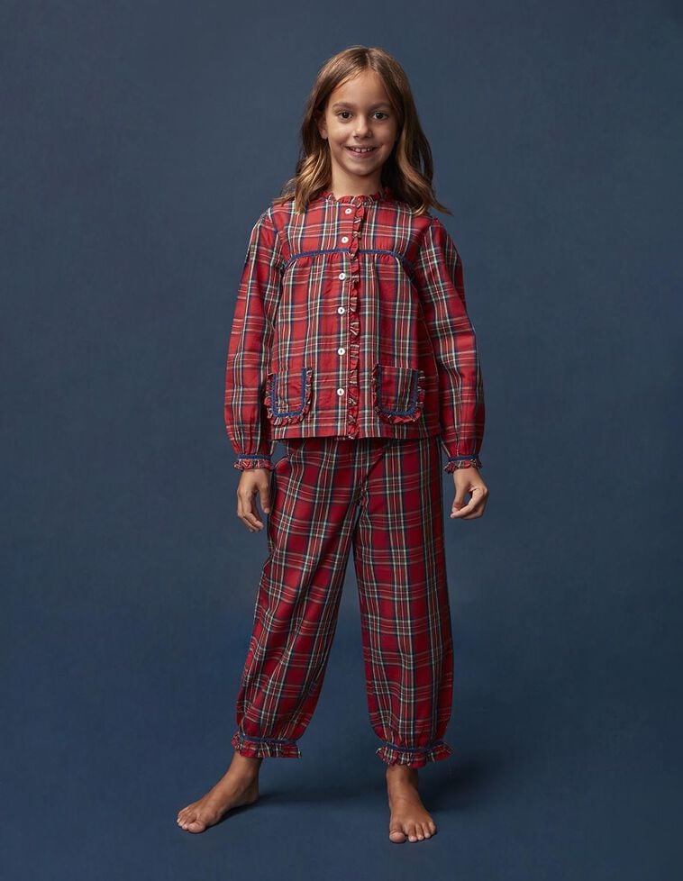 Pijama de cuadros tartan con vivo a contraste rojo Pijama de cuadros tartan con vivo a contraste rojo