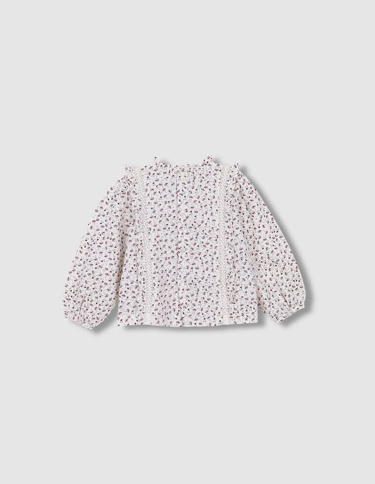 Camisa Estampada Con Tiras Bordadas Crudo