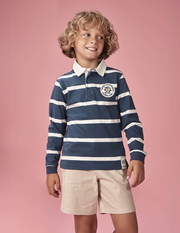Polo de rayas con parche gráfico azul Polo de rayas con parche gráfico azul