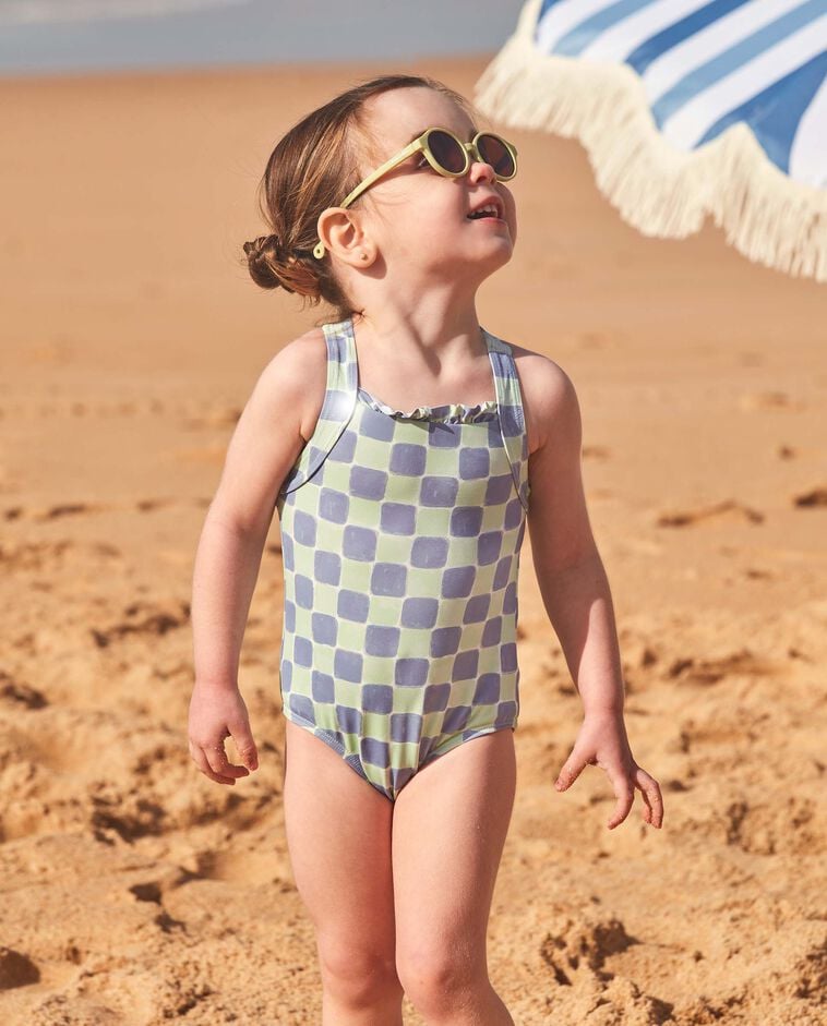 Ba&ntilde;ador estampado de cuadros azul