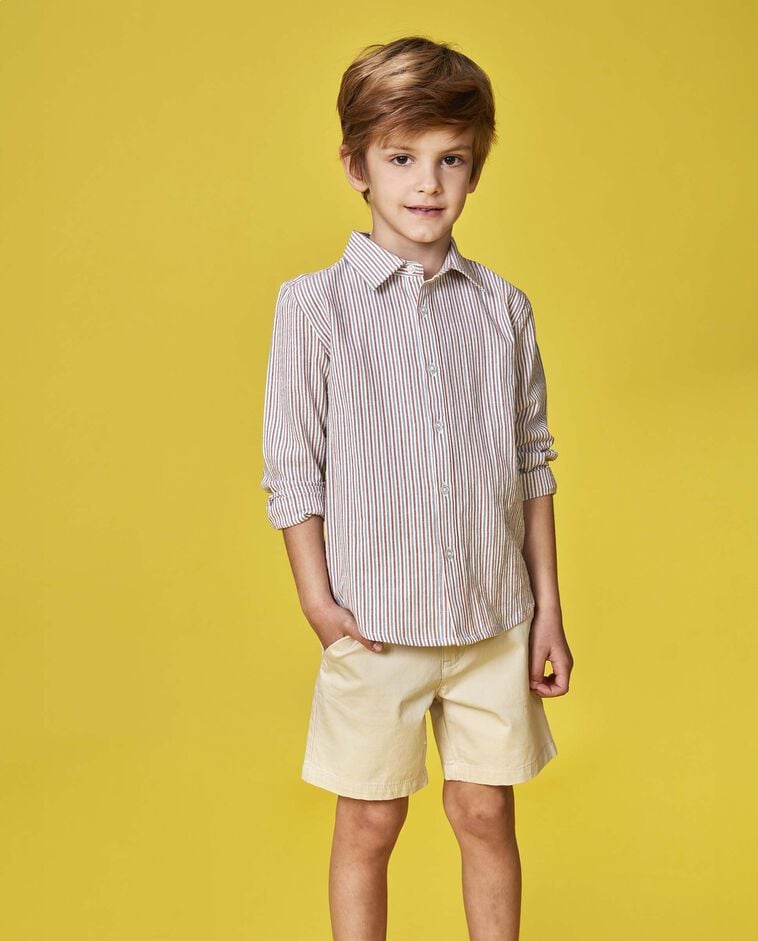 Camisa de manga larga con tejidos a contraste blanco