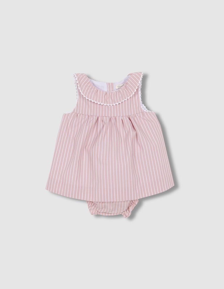 Vestido de rayas con cuello grande rosa viejo