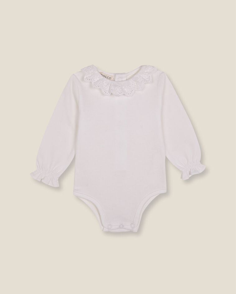 Body manga larga cuello calados blanco reci&eacute;n nacido