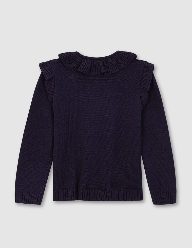 Chaqueta Azul Con Volantes En Cuello Y Sisa Marino
