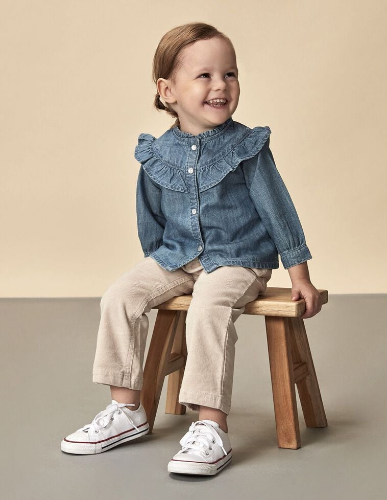 Camisa Vaquera Con Doble Volante Denim