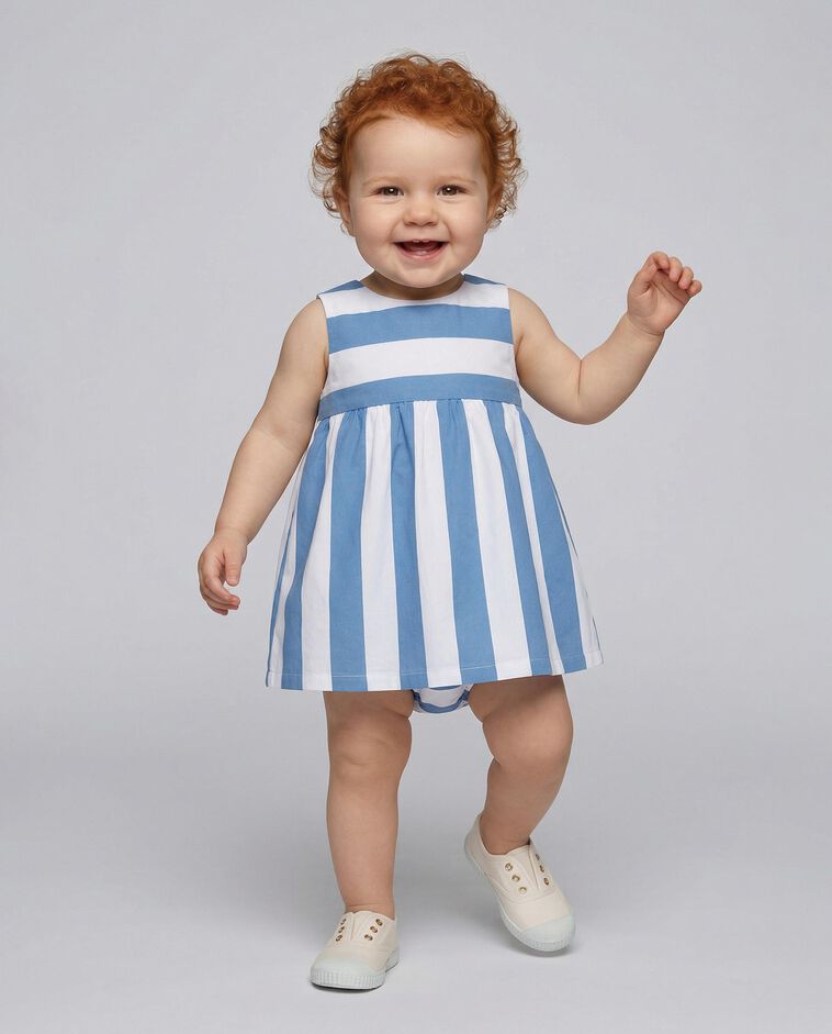 Vestido de punto de rayas azul claro