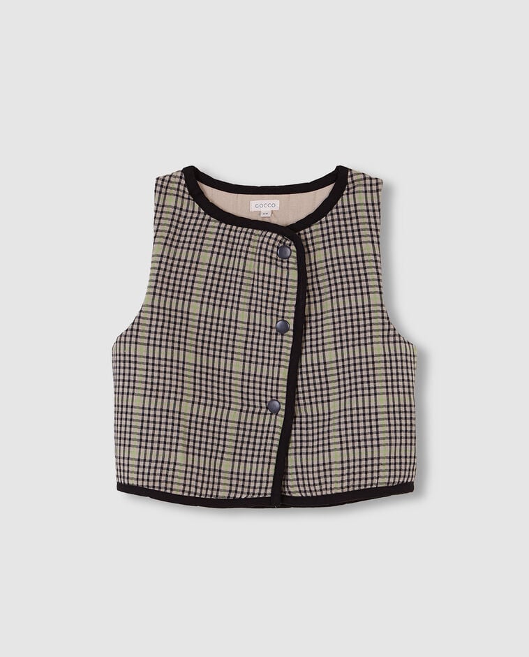 Chaleco de cuadros marr&oacute;n ni&ntilde;a