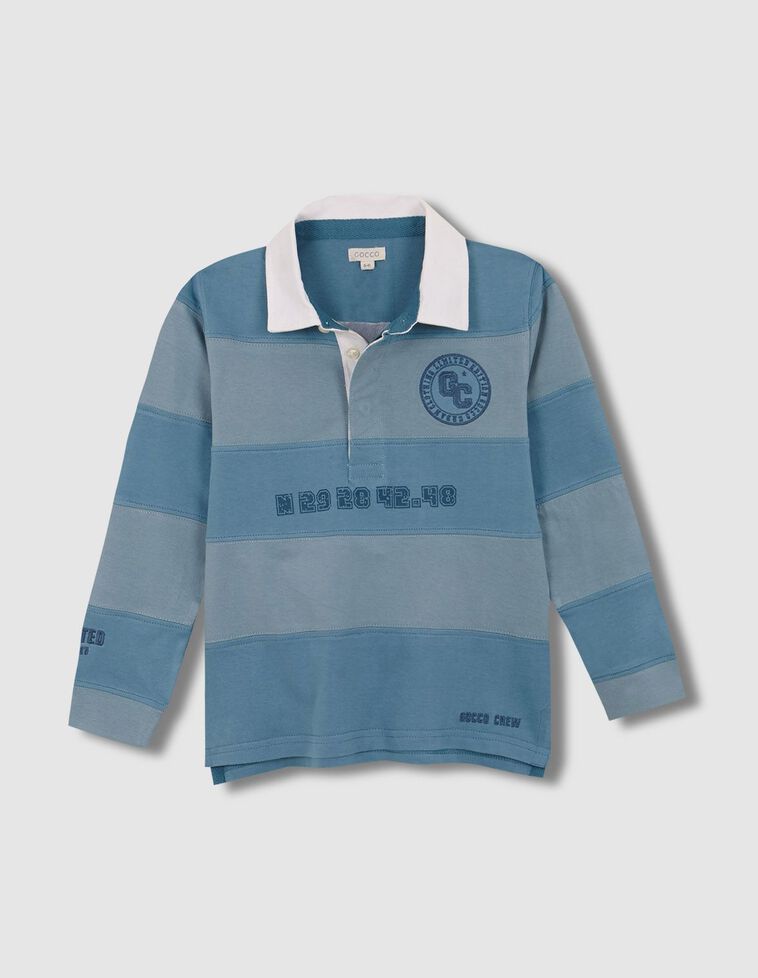 Polo de rayas con parche azul claro