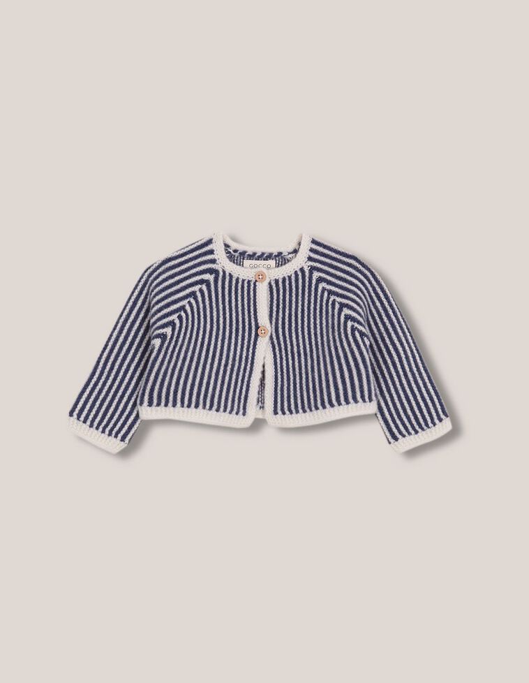Chaqueta lana merino de rayas azul claro