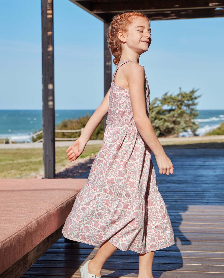 Vestido midi flor india beige claro