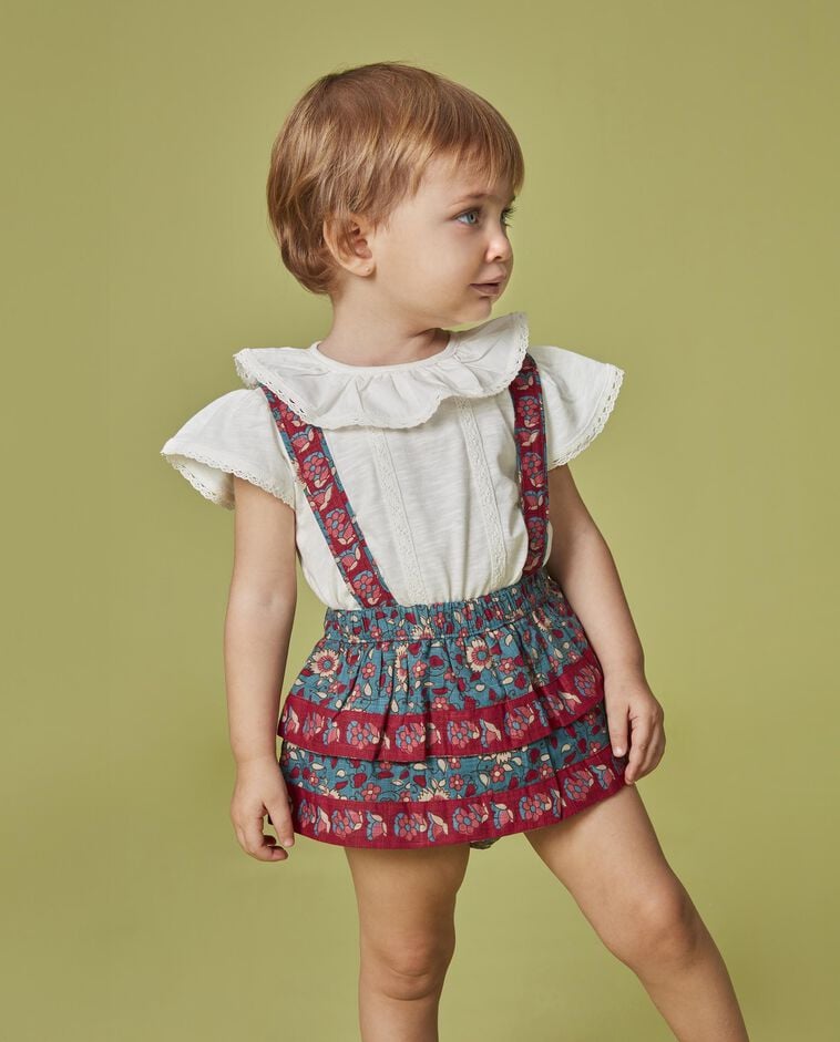 Falda con estampado de flores con volantes azul