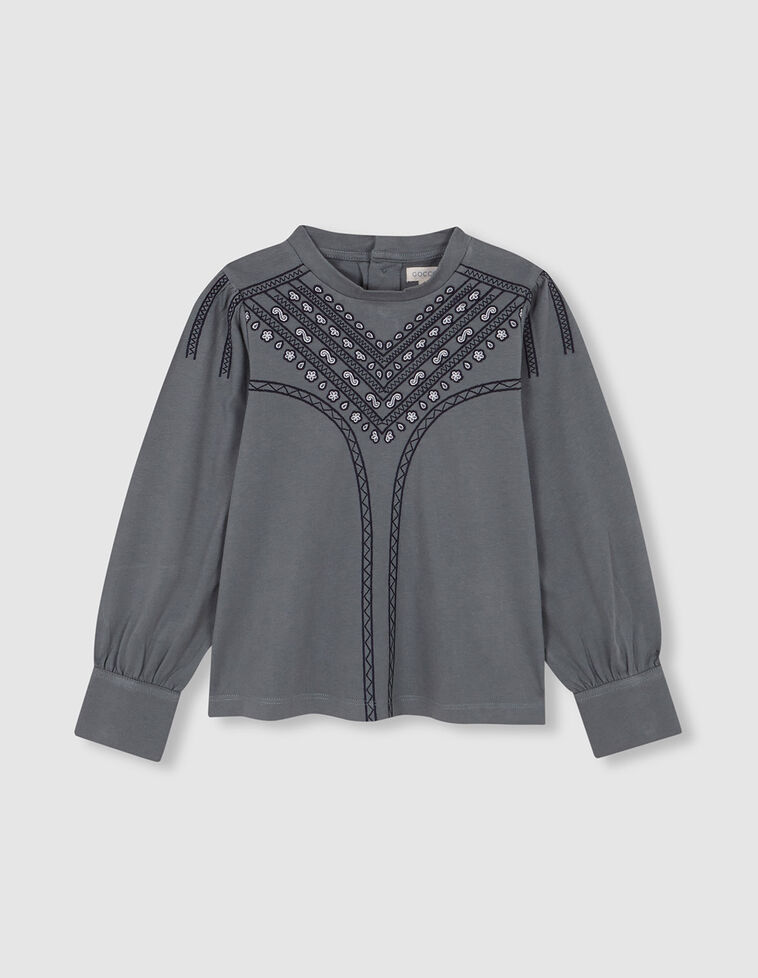 Camiseta con bordados verde oscuro