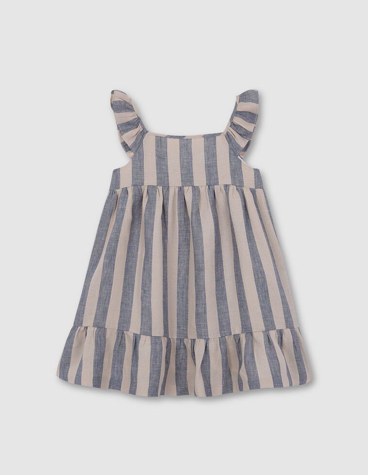 Vestido de rayas de lino azul y piedra
