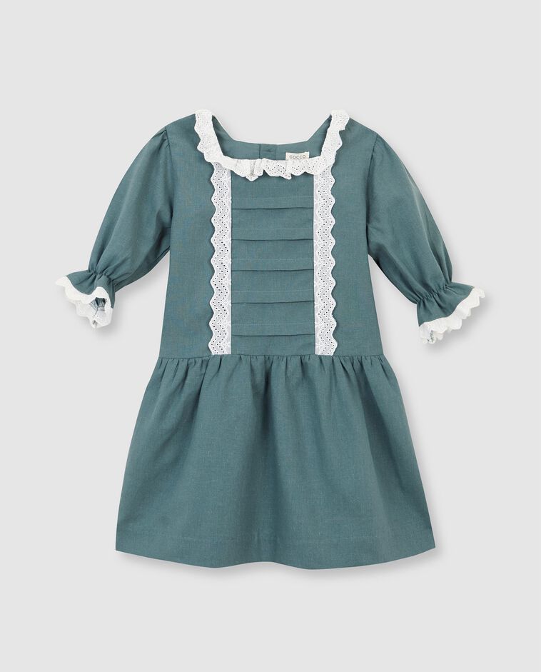 Vestido de lino con tiras bordadas verde