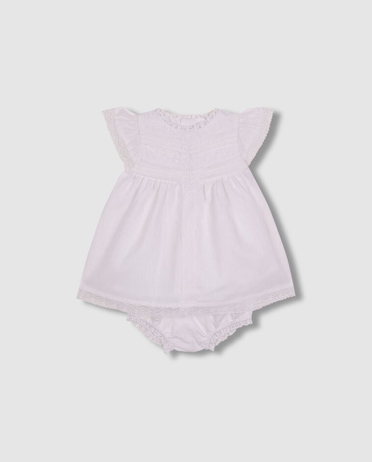 Vestido de lino con tiras bordadas blanco