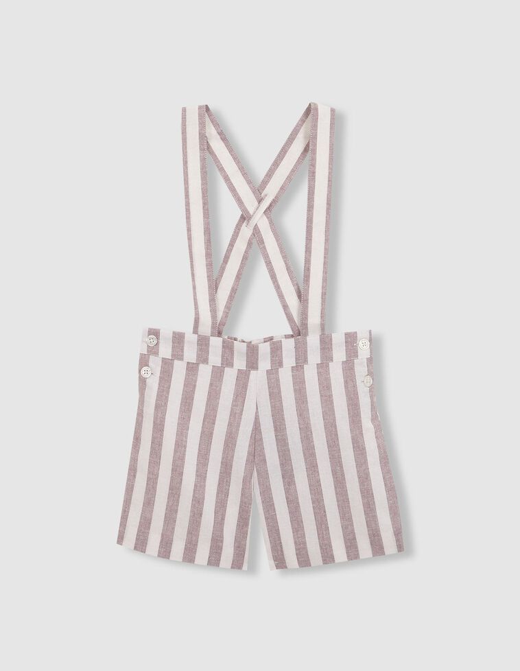 Pantalón corto de rayas con lino y tirantes lila