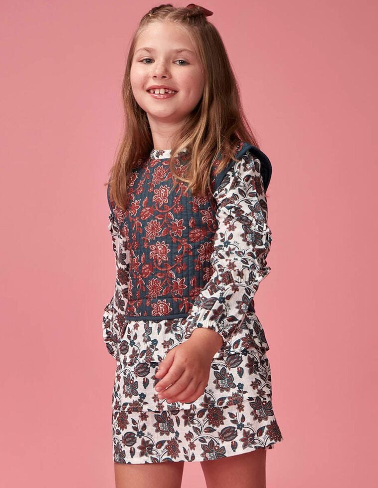 Vestido estampado flores con chaleco incorporado blanco