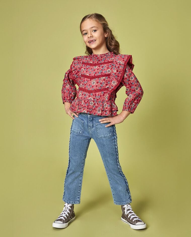 Camisa estampada de flores con tiras coral