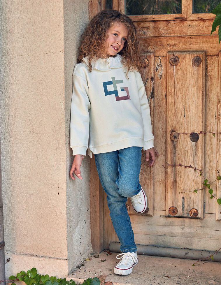 Sudadera Cuello Redondo Con Logo Blanco Roto