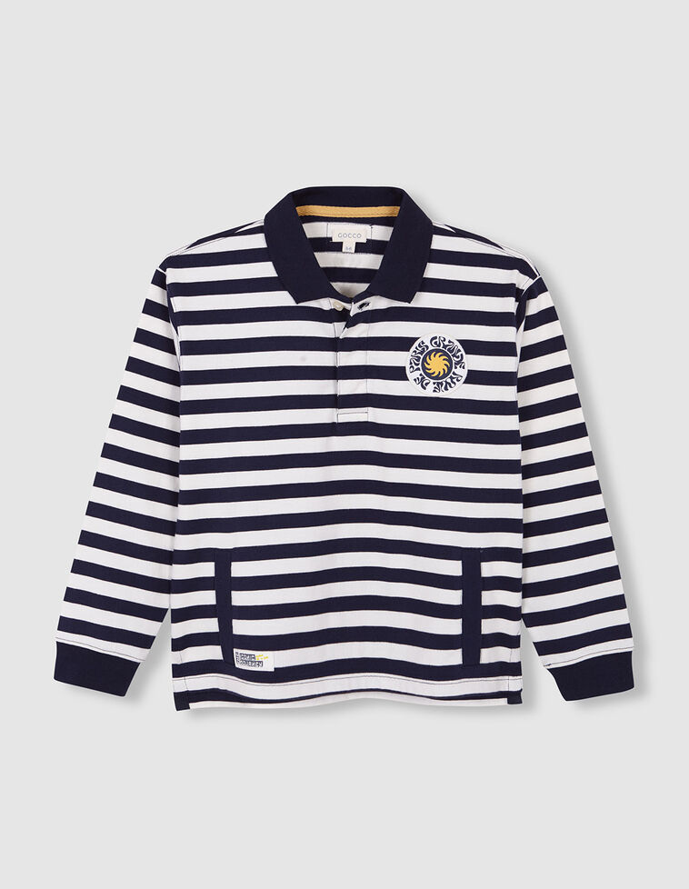 Polo de rayas con parche de paris blanco