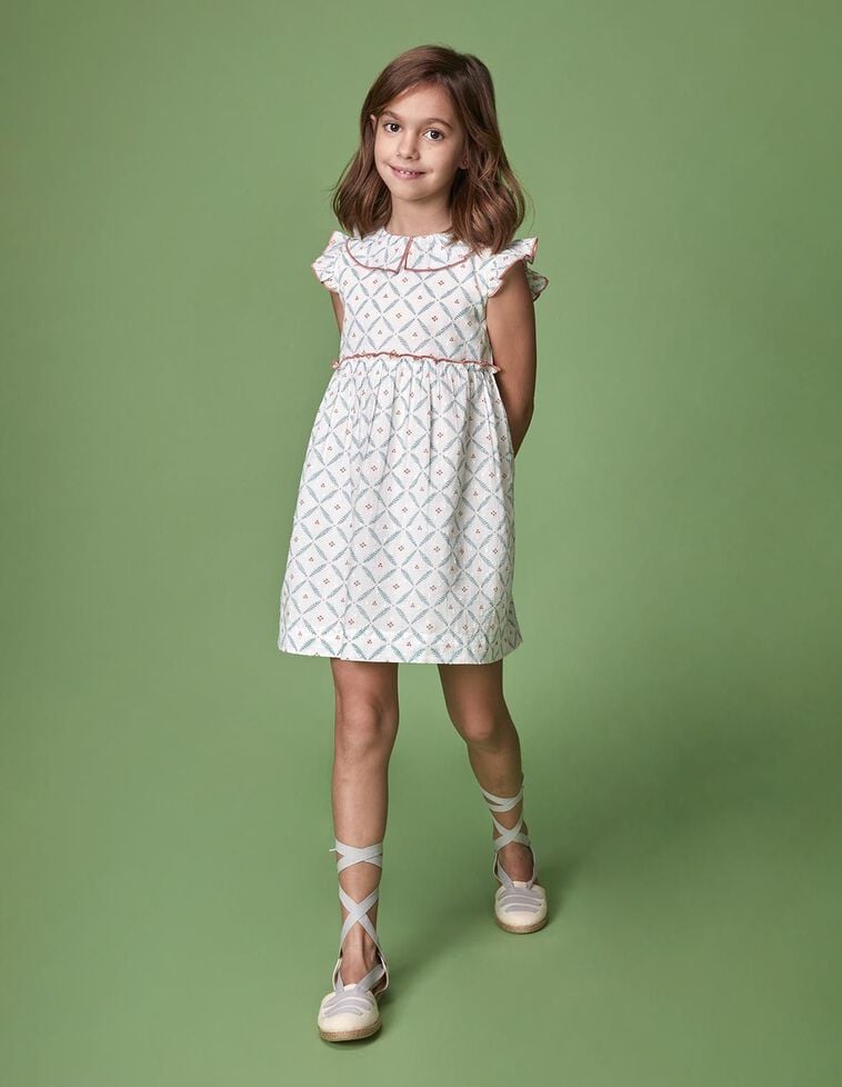 Vestido con estampado de ramitas blanco