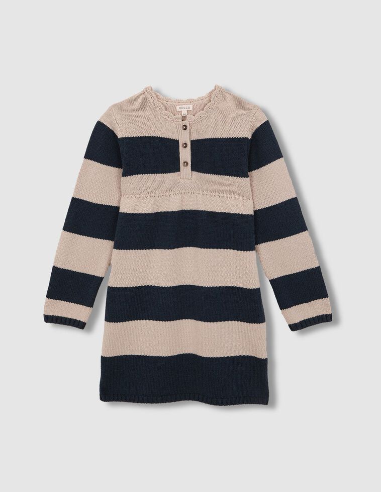 Vestido polo a rayas de punto con lana verde Vestido polo a rayas de punto con lana verde