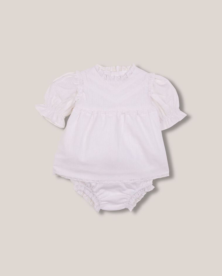 Vestido lino con encaje blanco