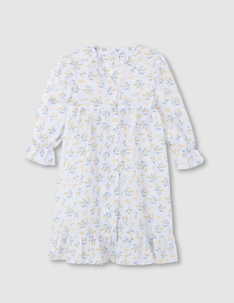 Bata blanca con estampado de mimosa 