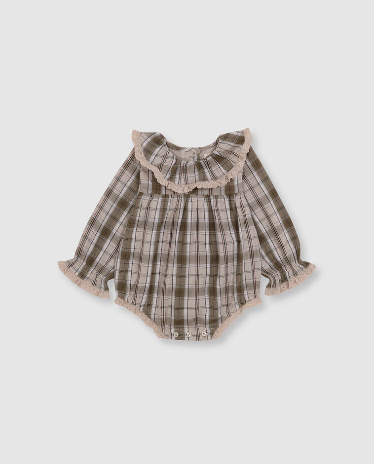 Ranita estampado cuadros con cuello volante piedra beb&eacute;