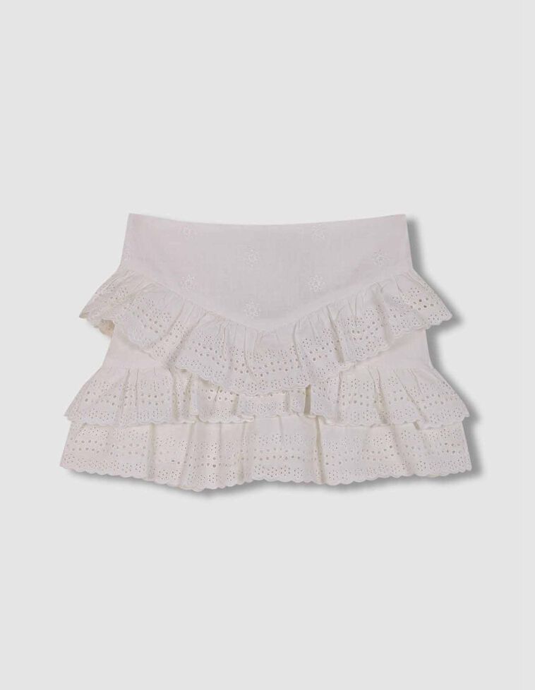 Falda de openwork con volantes blanco