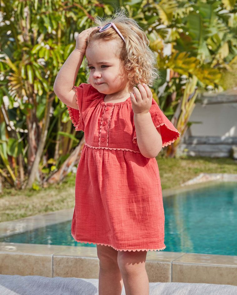 Vestido con ric rac a contraste naranja