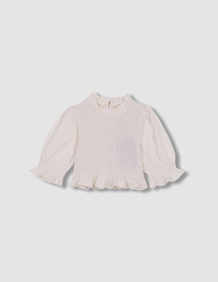 Camiseta de manga corta con smock blanco