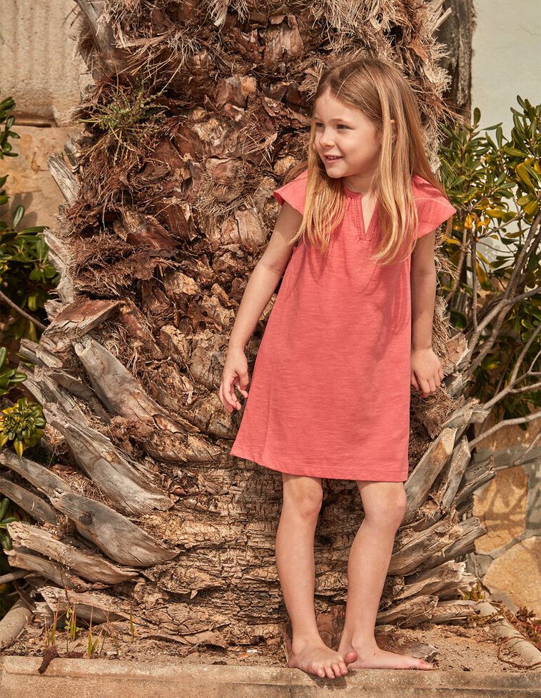 Vestido de jersey con vuelo en las mangas coral 