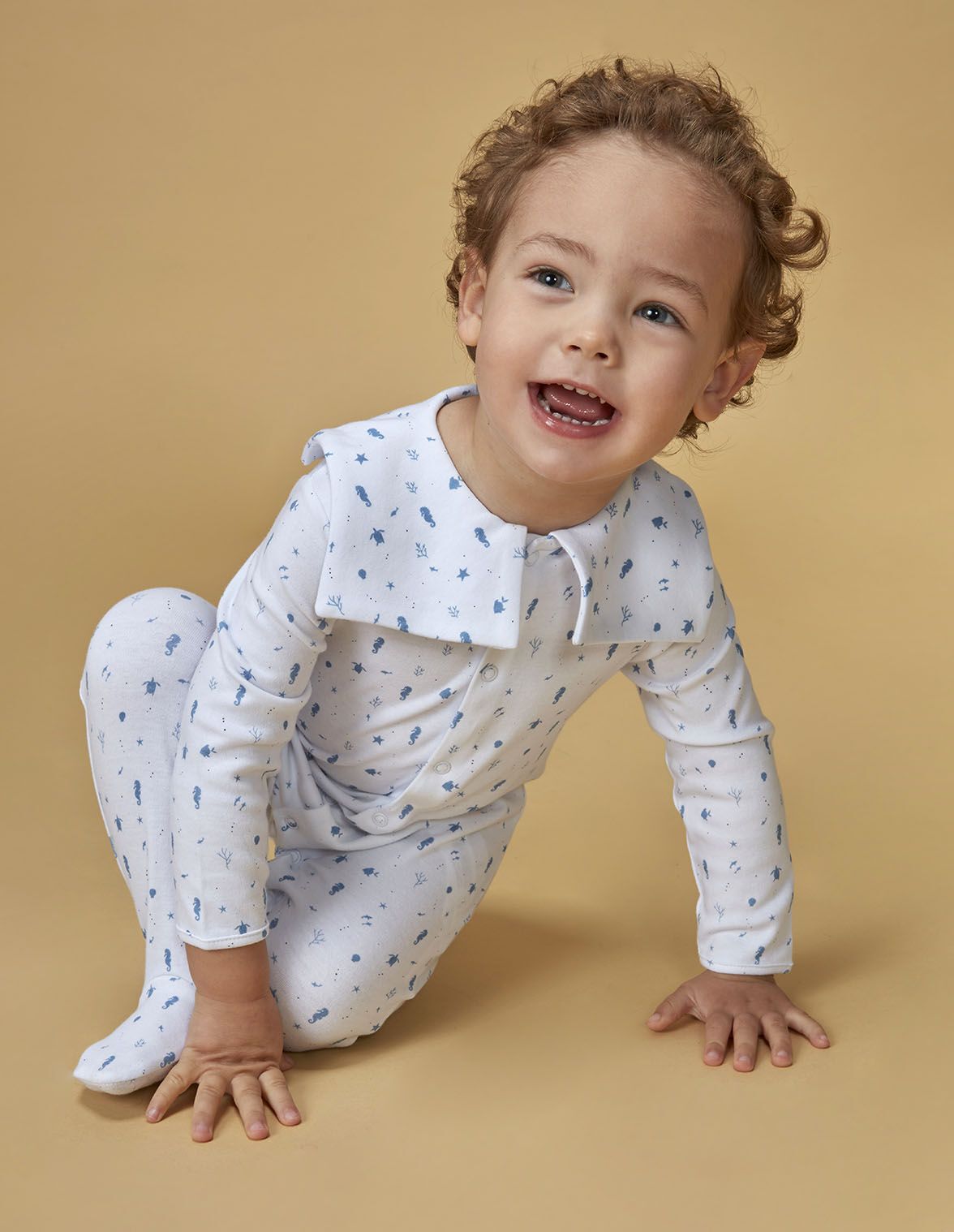 Pijama largo estampado mar blanco para nino bebe Gocco
