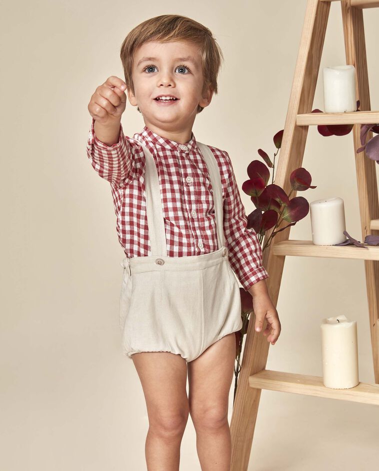 Camisa mao cuadros lino coral