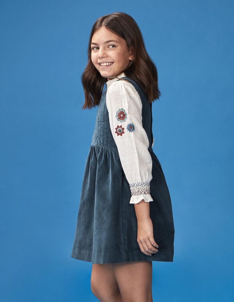 Blusa con bordado en mangas abullonadas blanco