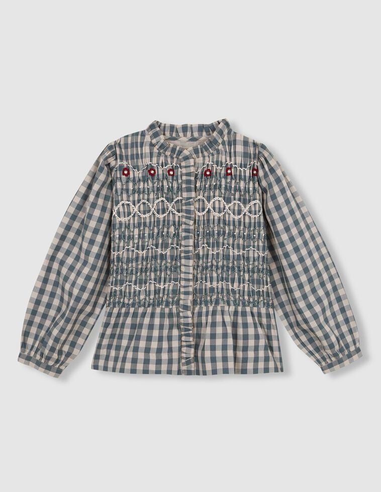 Camisa de cuadros con fruncido en el delantero verde