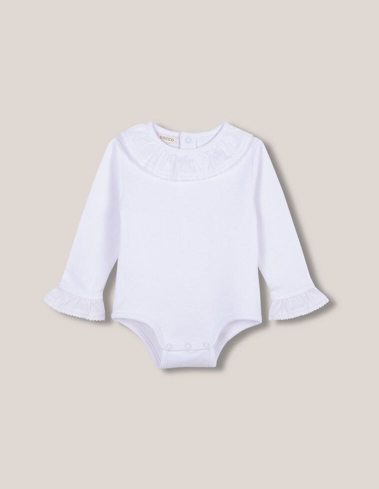 Body manga larga cuello volante de popelín blanco