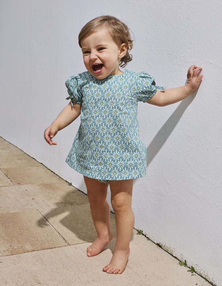 Vestido manga abullonada con estampado de flores