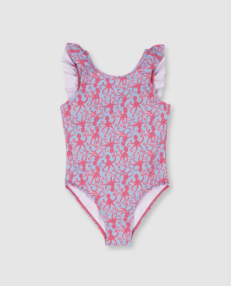 Traje de ba&ntilde;o azul con pulpos rosas