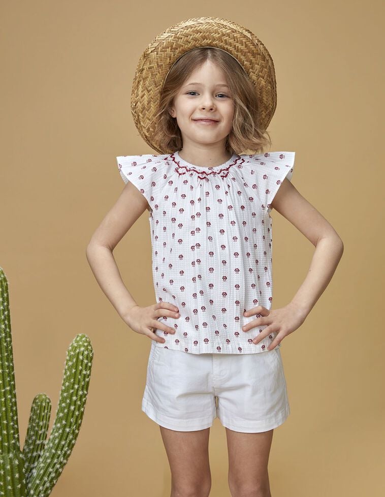 Blusa nido de abeja estampada blanco