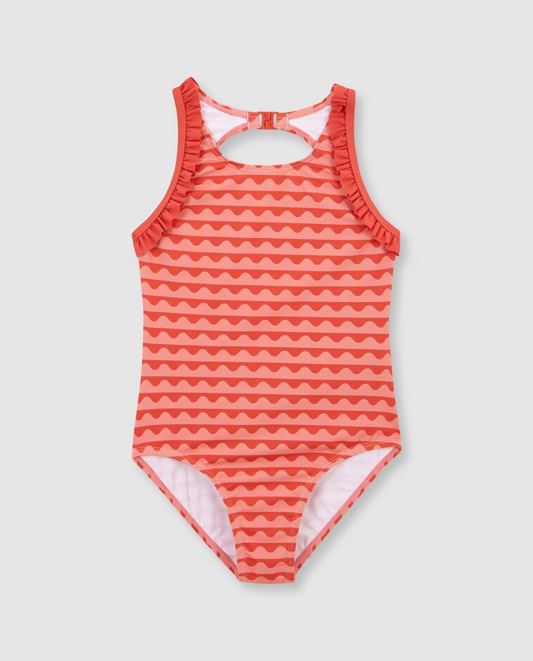 Ba&ntilde;ador estampado de ondas con volantes rosa