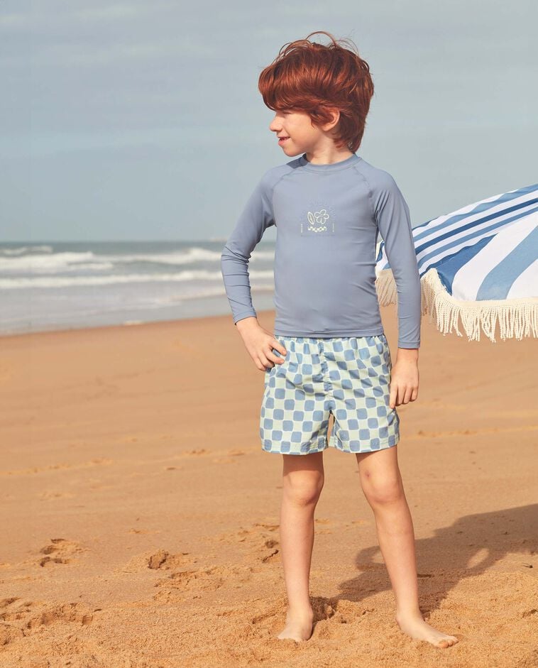 Ba&ntilde;ador estampado cuadros azul