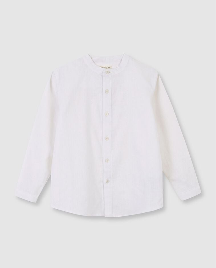Camisa lino cuello mao lisa blanco
